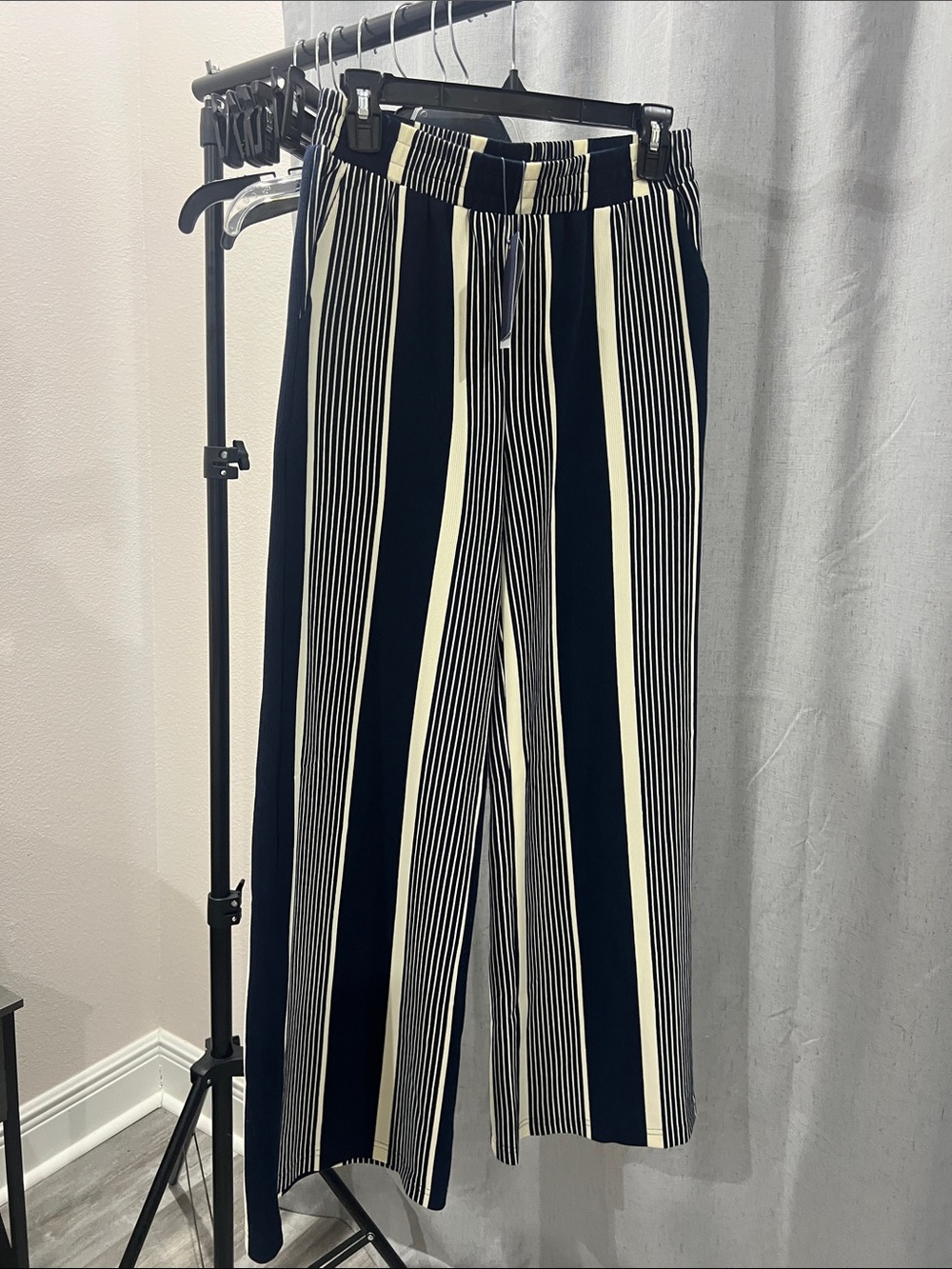 Skies Are Blue Navy and Cream Striped Wide-Leg Pants